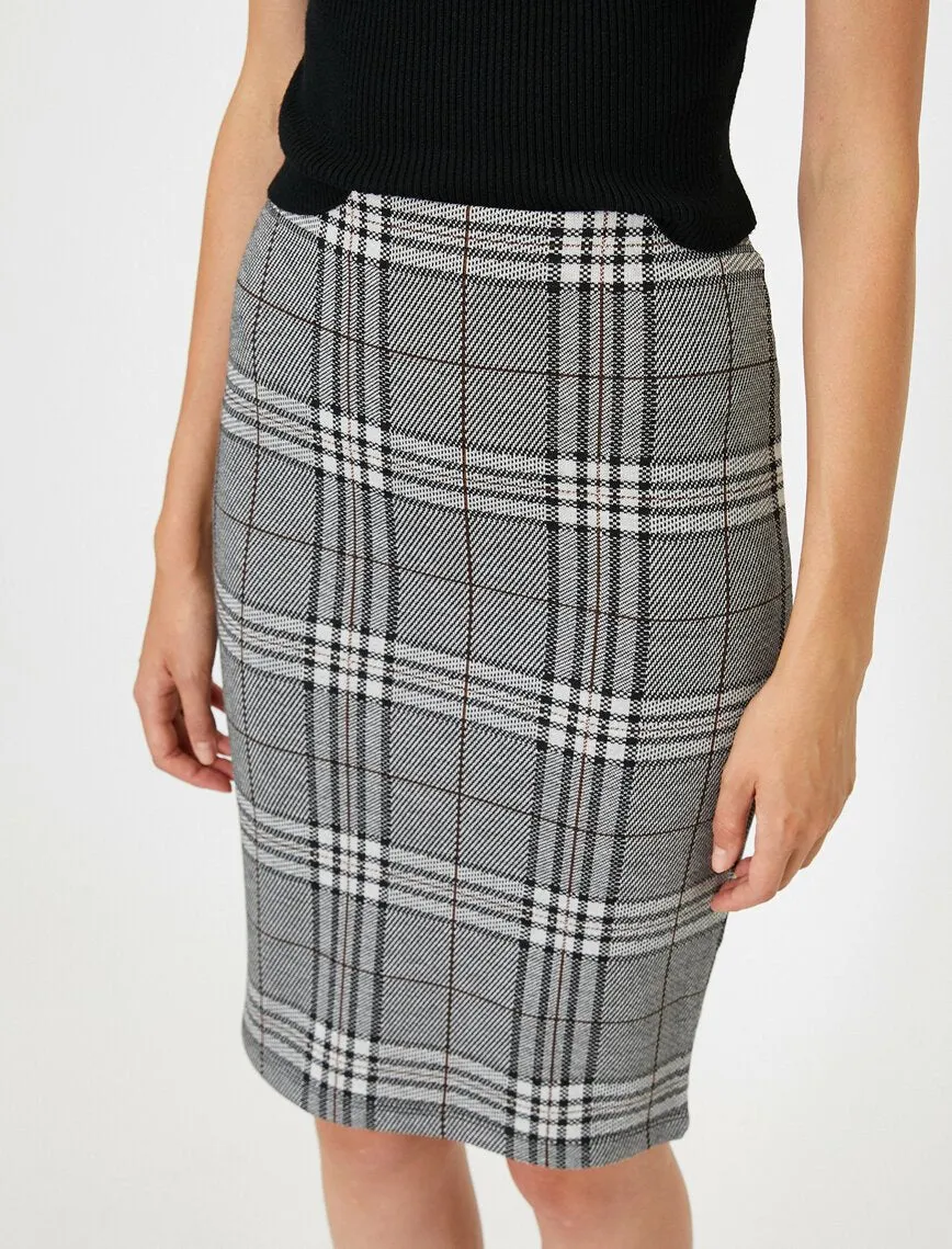 12214 Brown Check Midi Skirt