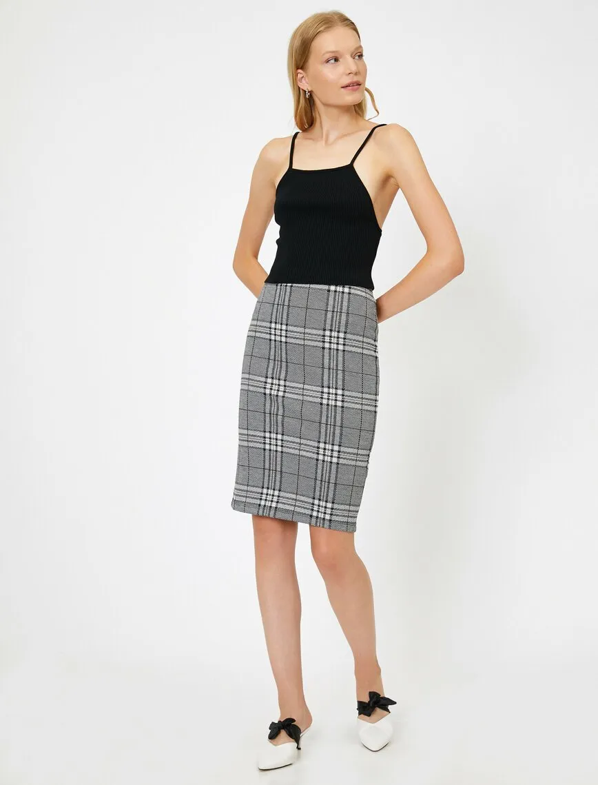 12214 Brown Check Midi Skirt