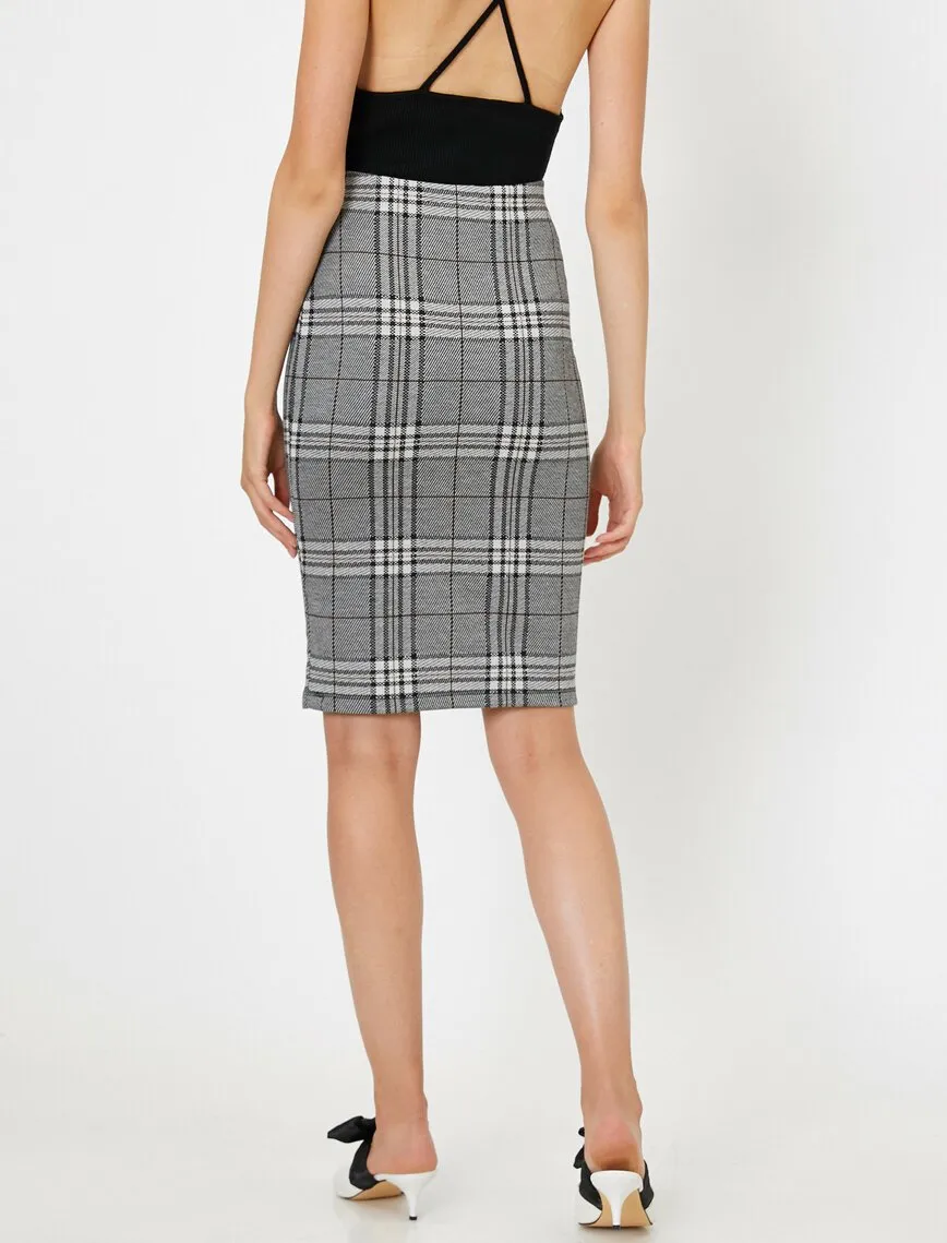 12214 Brown Check Midi Skirt