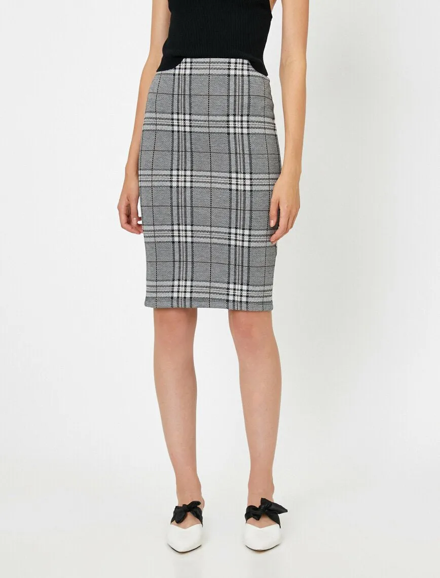 12214 Brown Check Midi Skirt