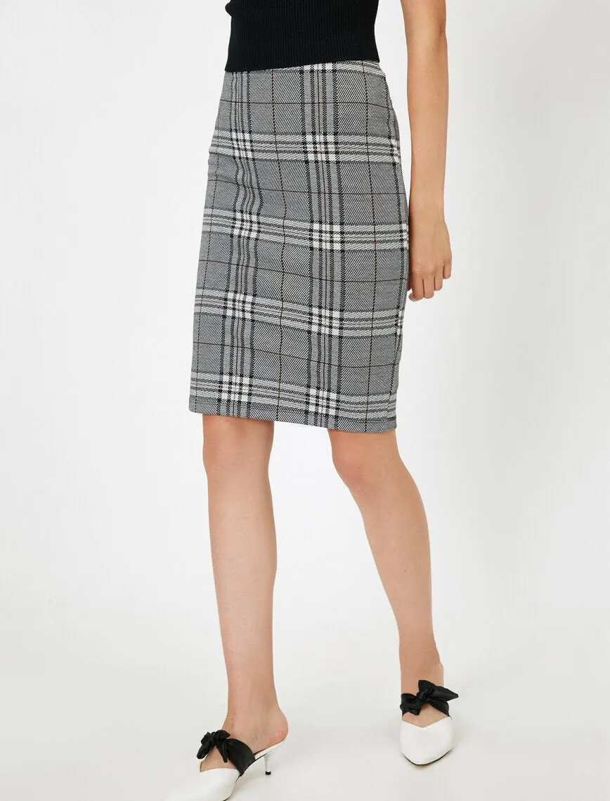 12214 Brown Check Midi Skirt