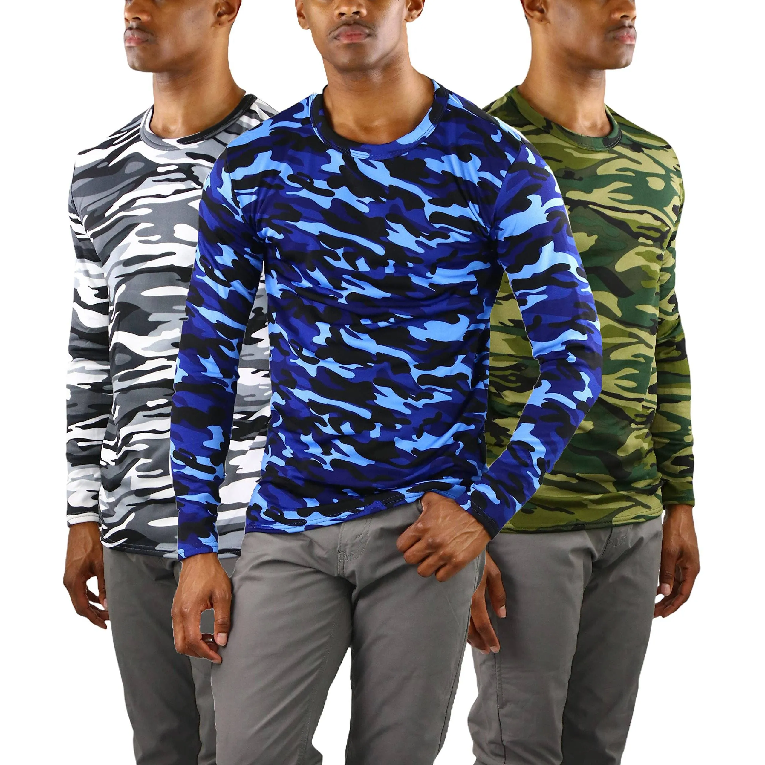 3-Pack: Men's Premium Fleece Lined Microfiber Thermal Long Sleeve Crewneck Shirt Top