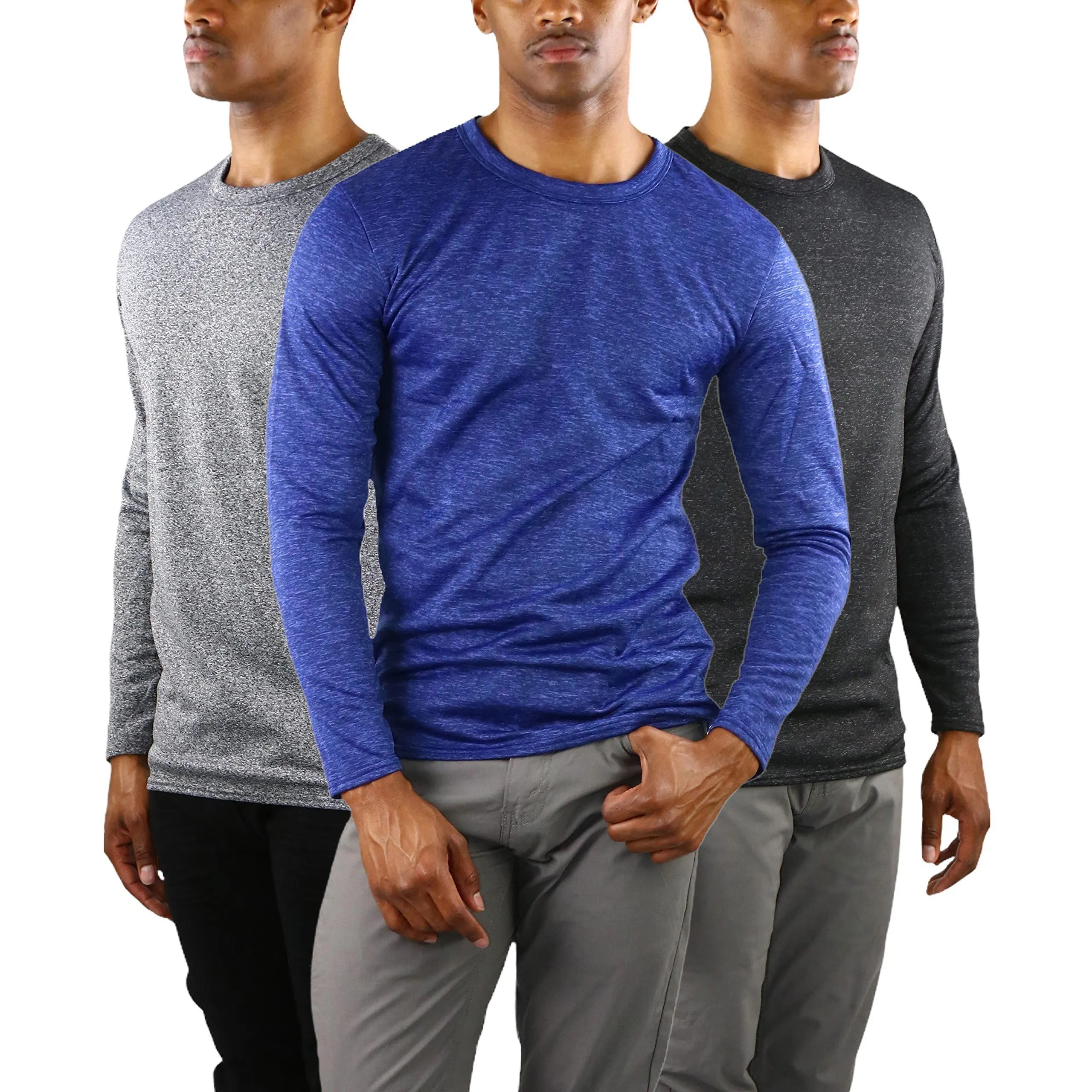 3-Pack: Men's Premium Fleece Lined Microfiber Thermal Long Sleeve Crewneck Shirt Top
