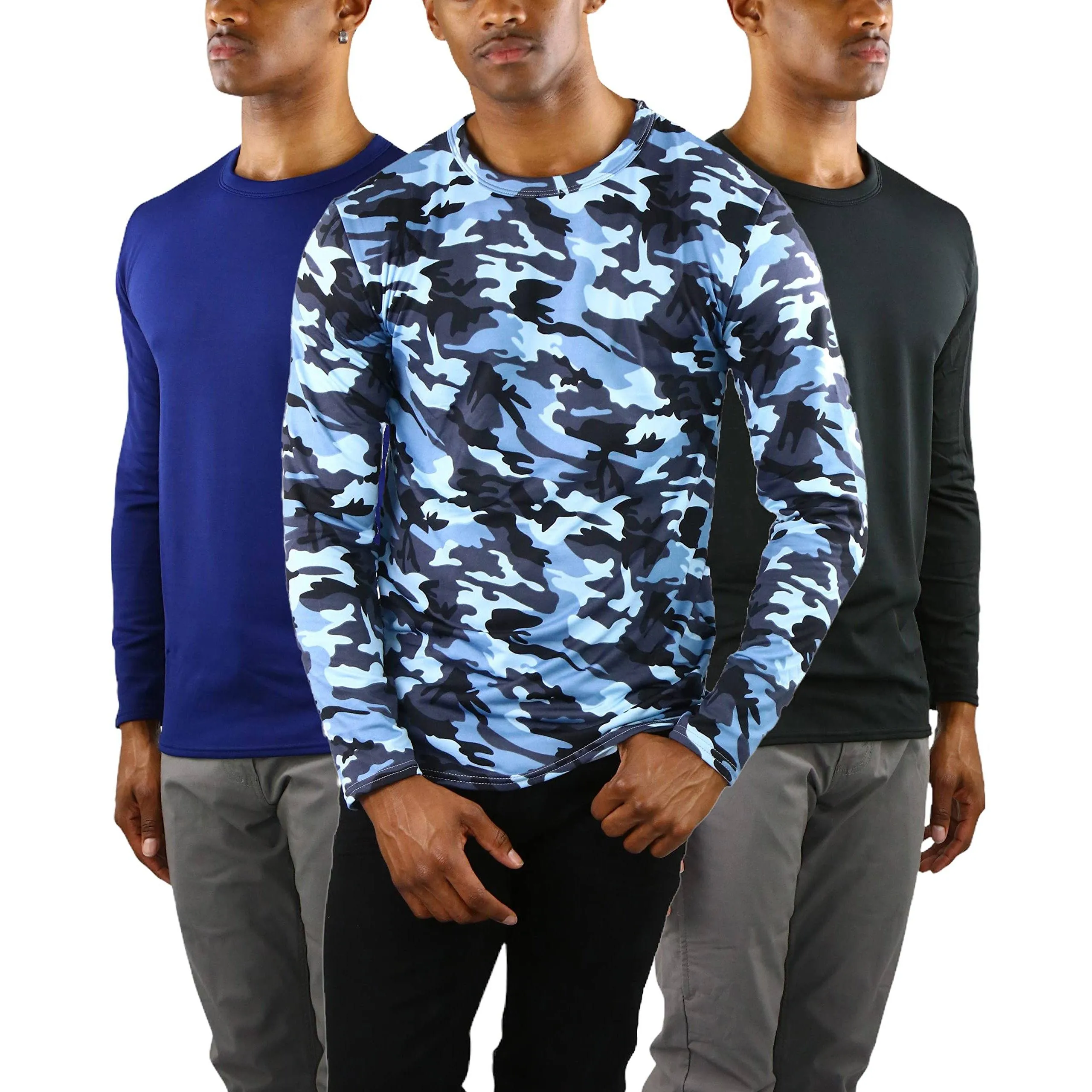 3-Pack: Men's Premium Fleece Lined Microfiber Thermal Long Sleeve Crewneck Shirt Top