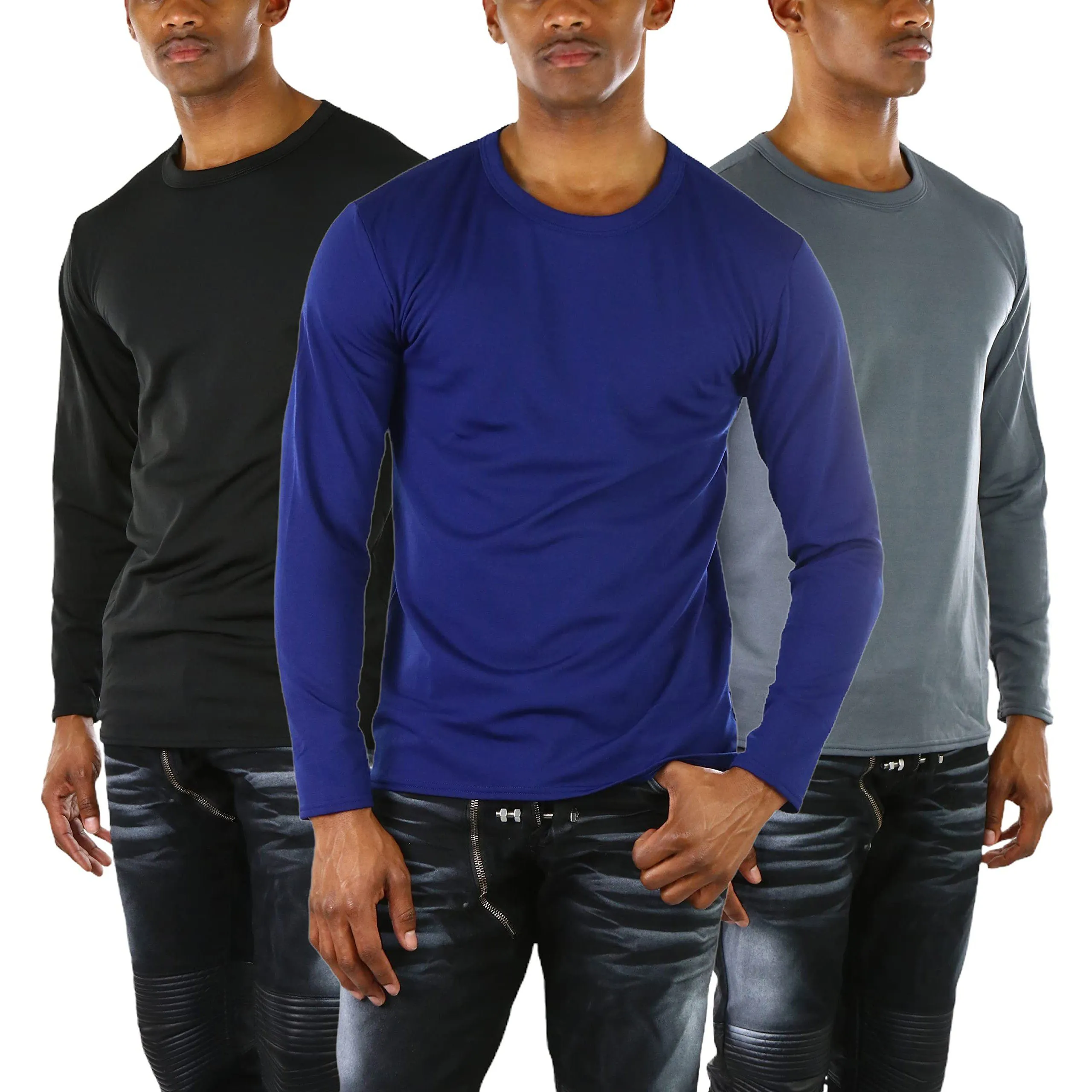 3-Pack: Men's Premium Fleece Lined Microfiber Thermal Long Sleeve Crewneck Shirt Top