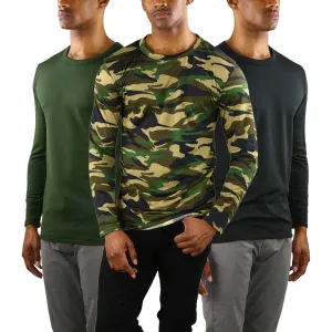 3-Pack: Men's Premium Fleece Lined Microfiber Thermal Long Sleeve Crewneck Shirt Top