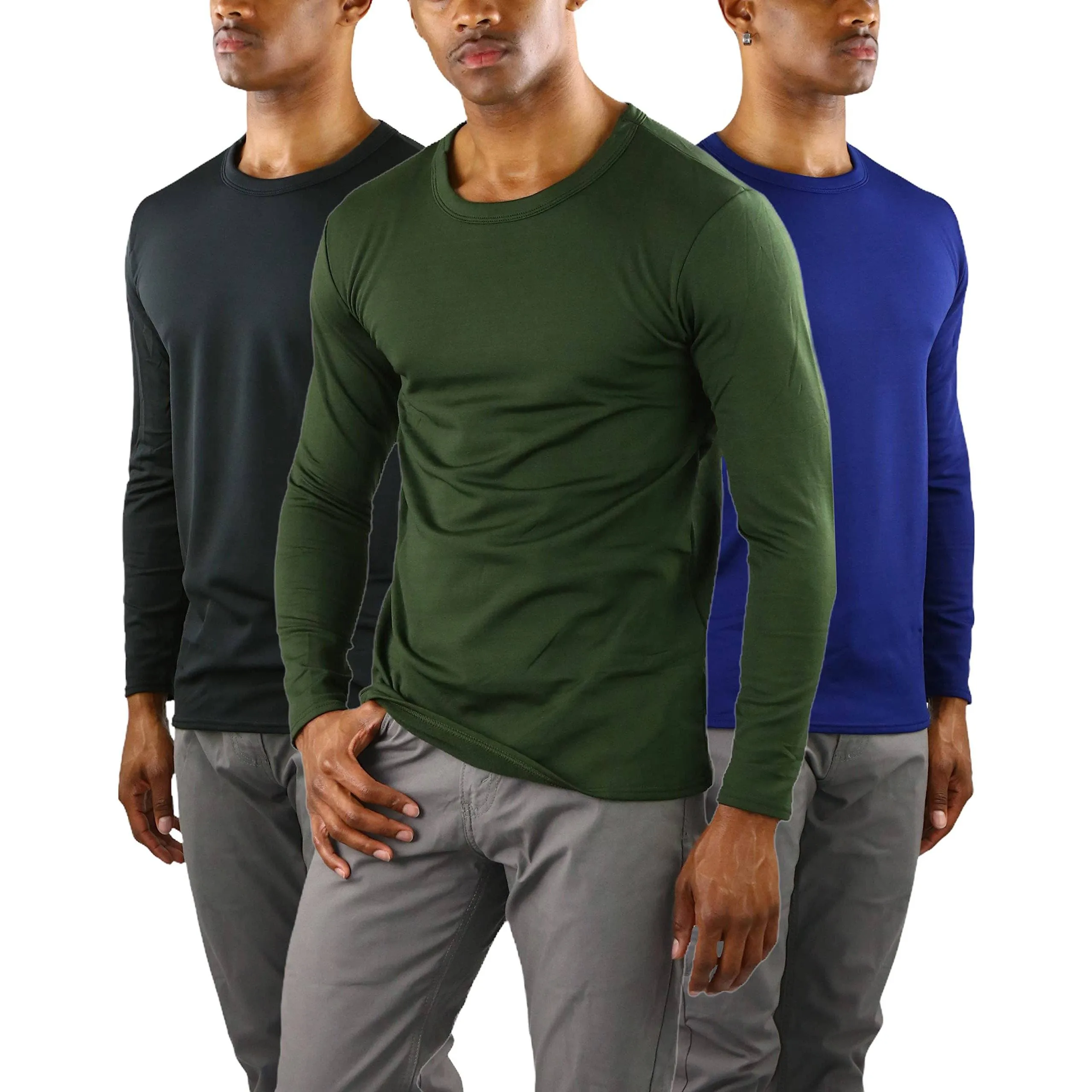 3-Pack: Men's Premium Fleece Lined Microfiber Thermal Long Sleeve Crewneck Shirt Top