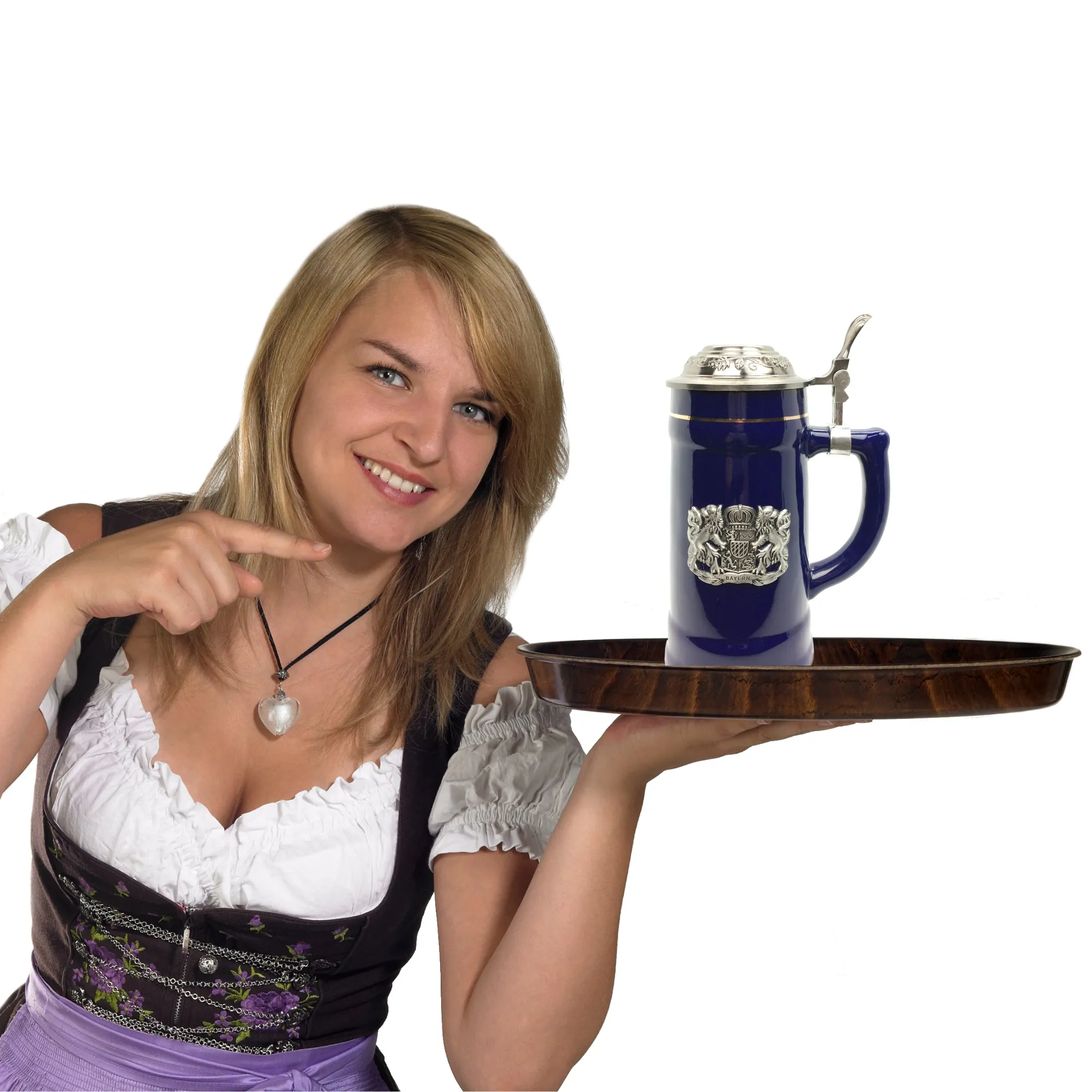 .75L Bayern Cobalt Blue Medallion Lidded German Beer Stein