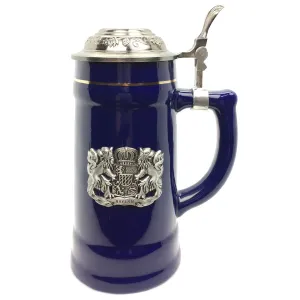 .75L Bayern Cobalt Blue Medallion Lidded German Beer Stein