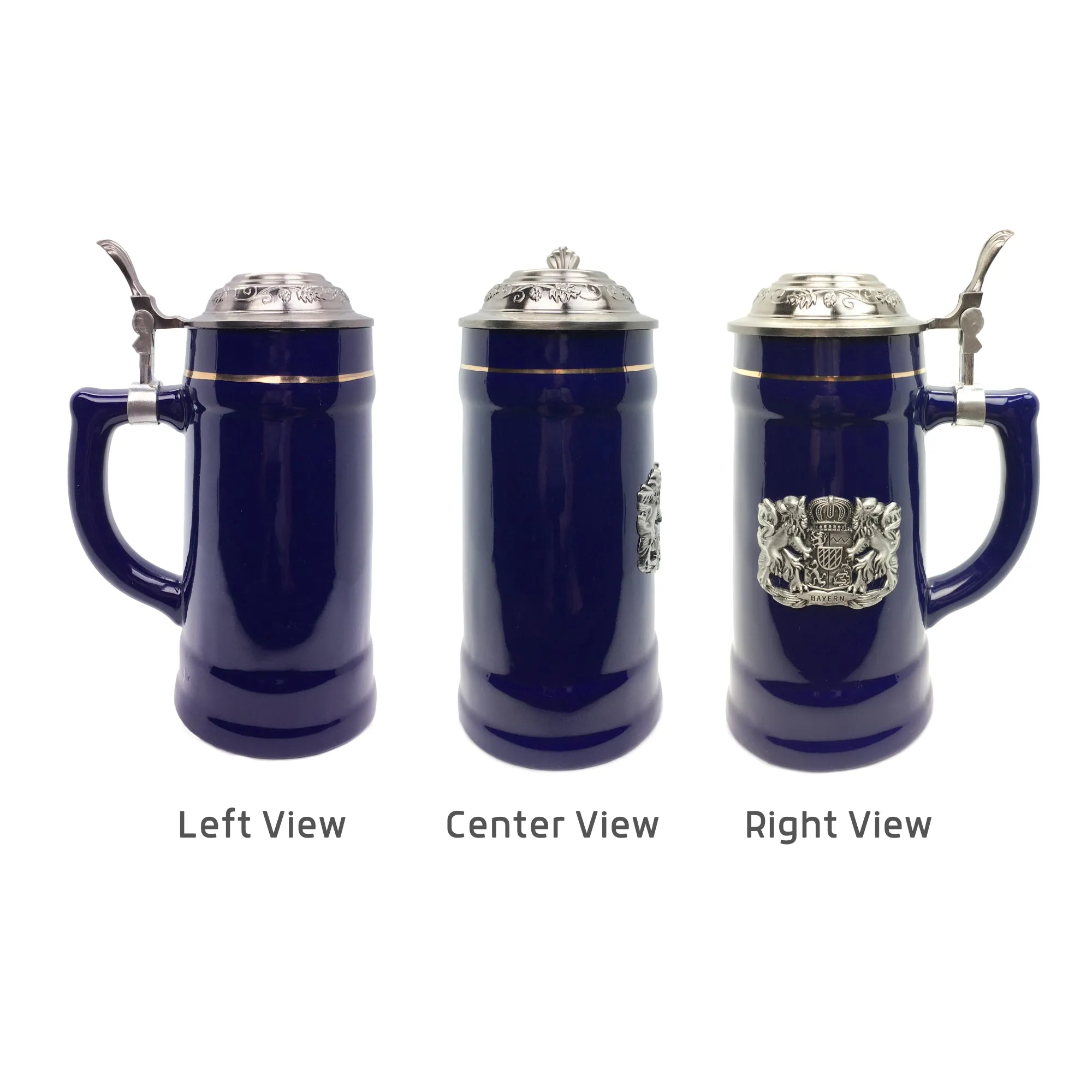 .75L Bayern Cobalt Blue Medallion Lidded German Beer Stein