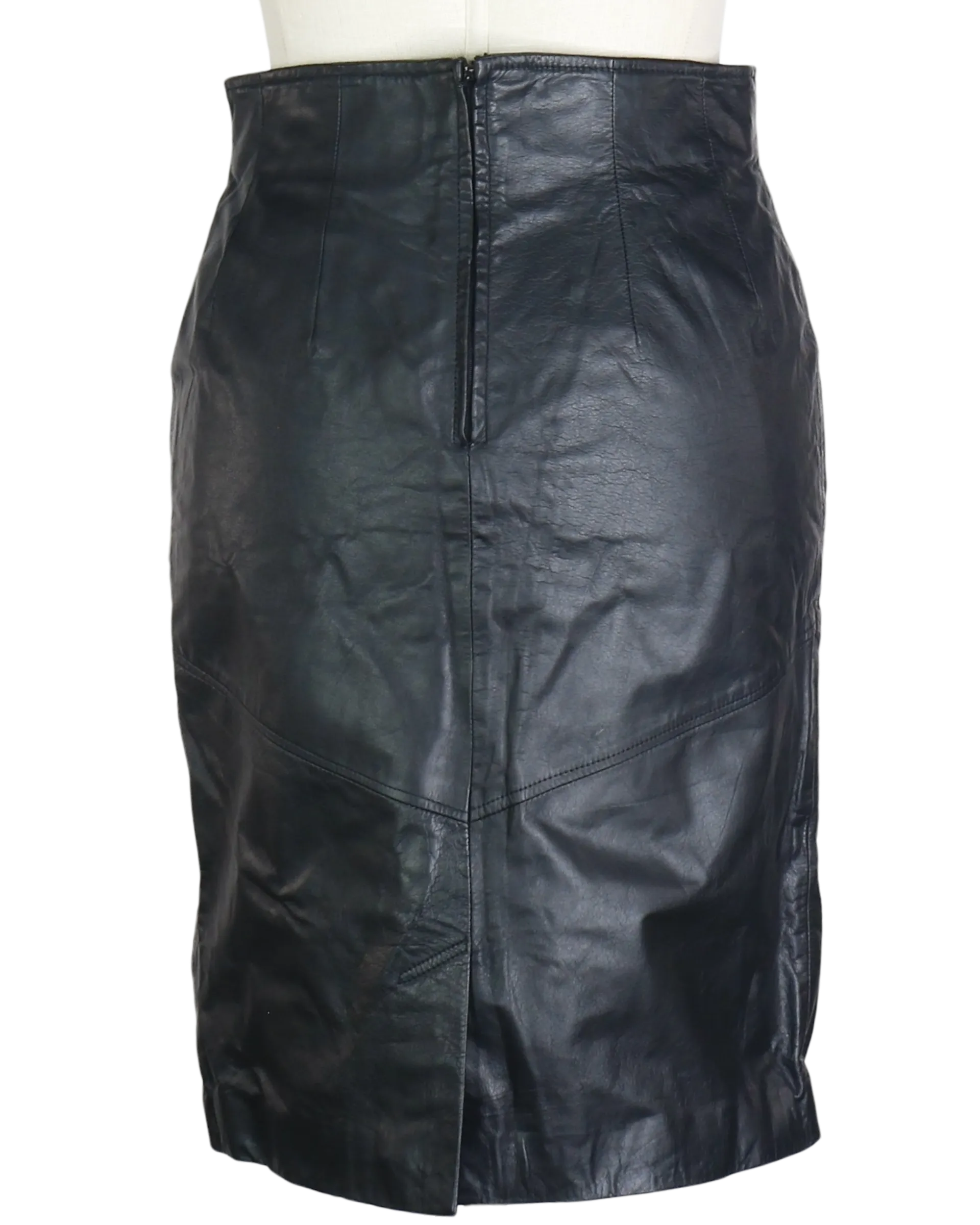 90s Chia Leather Midi Skirt    w30