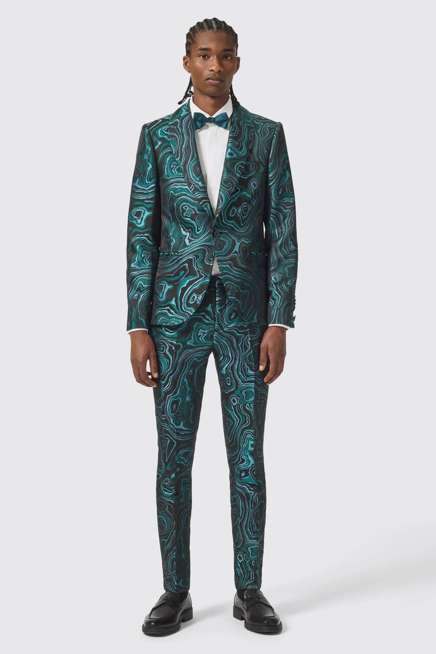 Adichie Slim Fit Green Jacquard Trousers