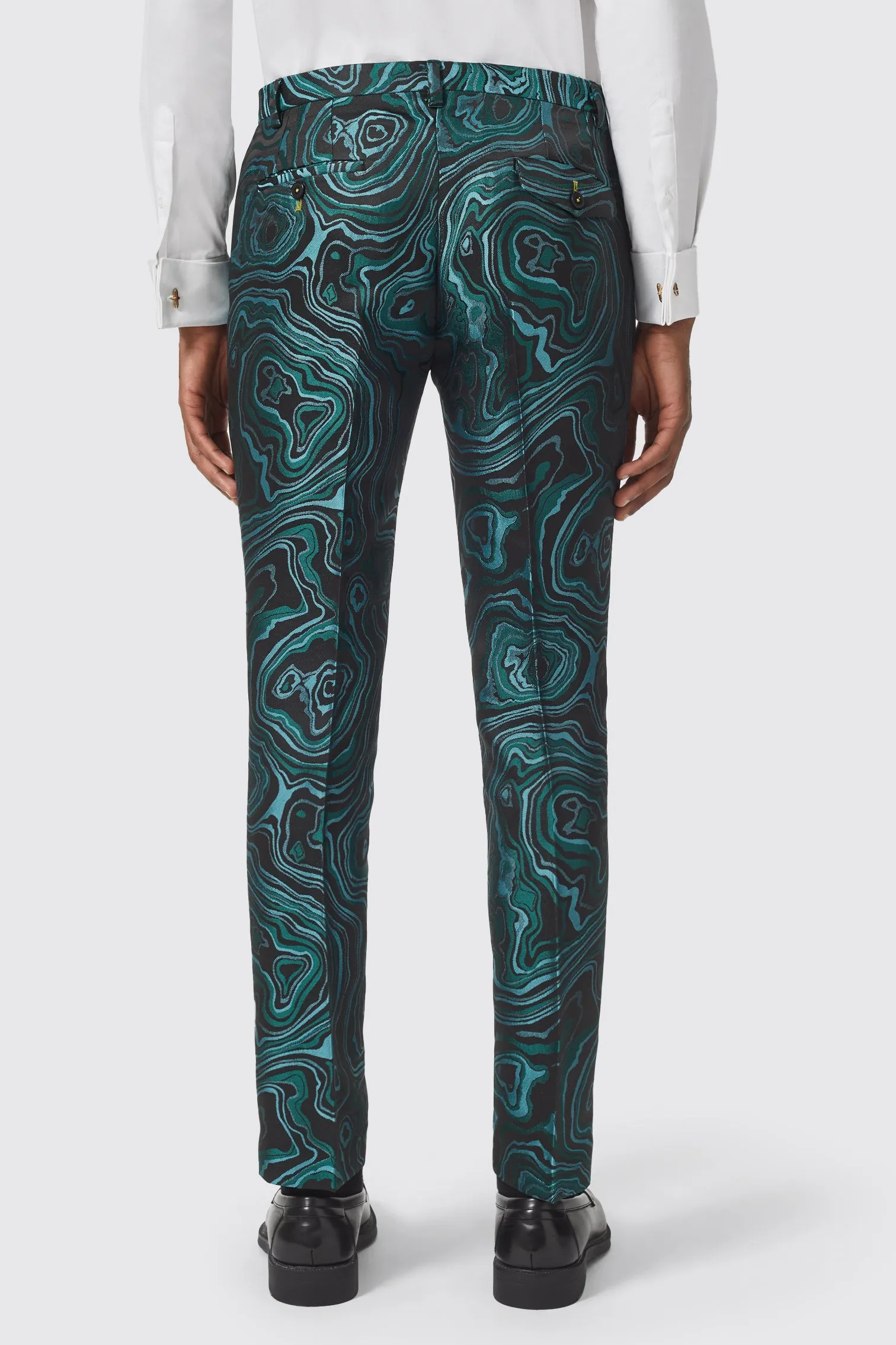 Adichie Slim Fit Green Jacquard Trousers