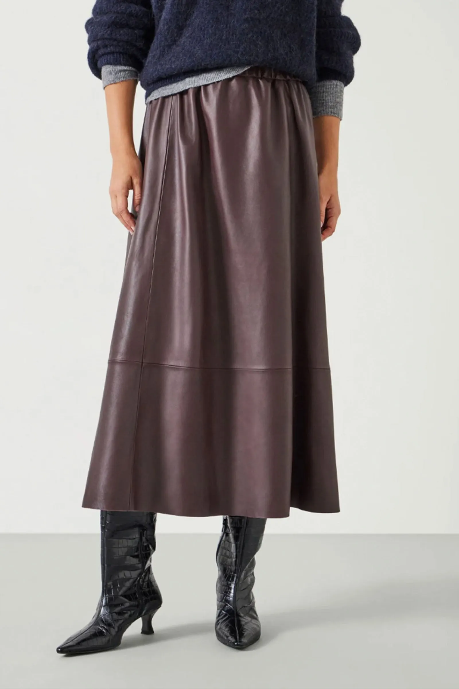 Agatha Leather Midi Skirt