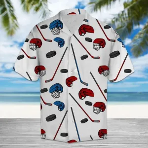 Amazing Hockey Helmet And Gloves Pattern Hawaiian Shirt