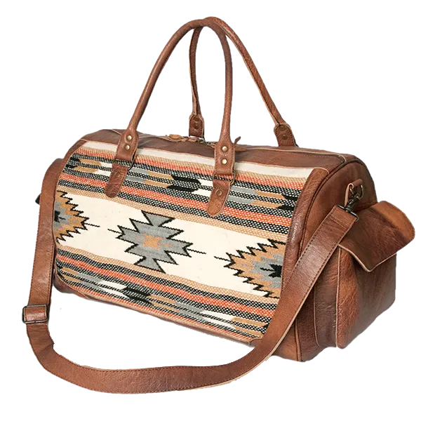 American Darling Tan Leather and Aztec Duffel Bag ADBG605F