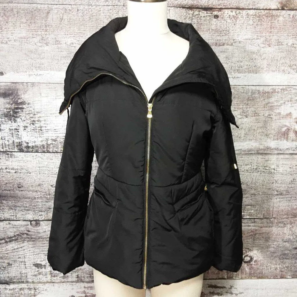 ATTENTION BLACK GOLD ZIP PUFFER COAT SIZE SMALL TCC