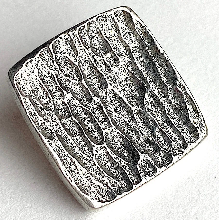 Bark Texture Square Button, Pewter, 3/4" Danforth USA, 19mm Shank Back # FJ-97