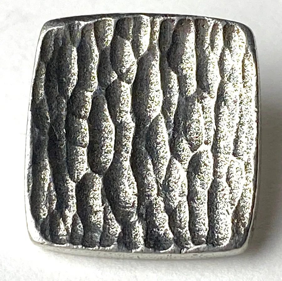 Bark Texture Square Button, Pewter, 3/4" Danforth USA, 19mm Shank Back # FJ-97