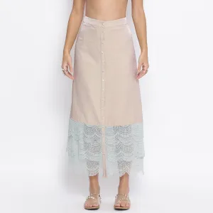 Beige Skirt With Scallop Lace At Hem