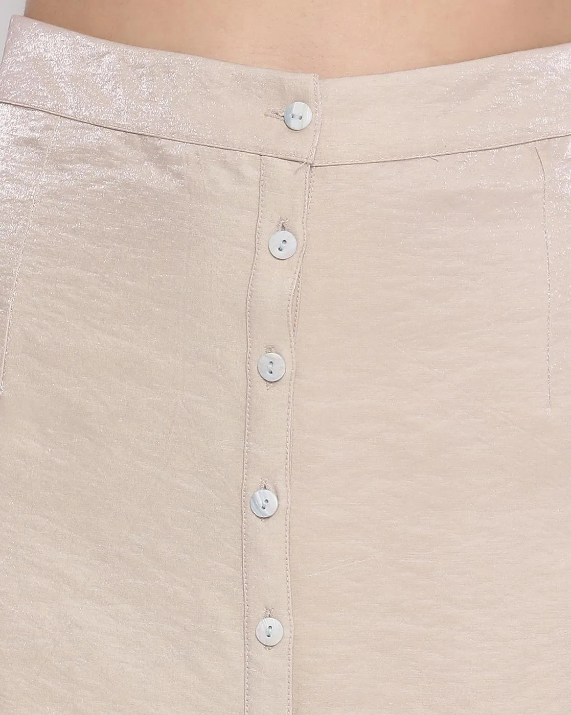 Beige Skirt With Scallop Lace At Hem
