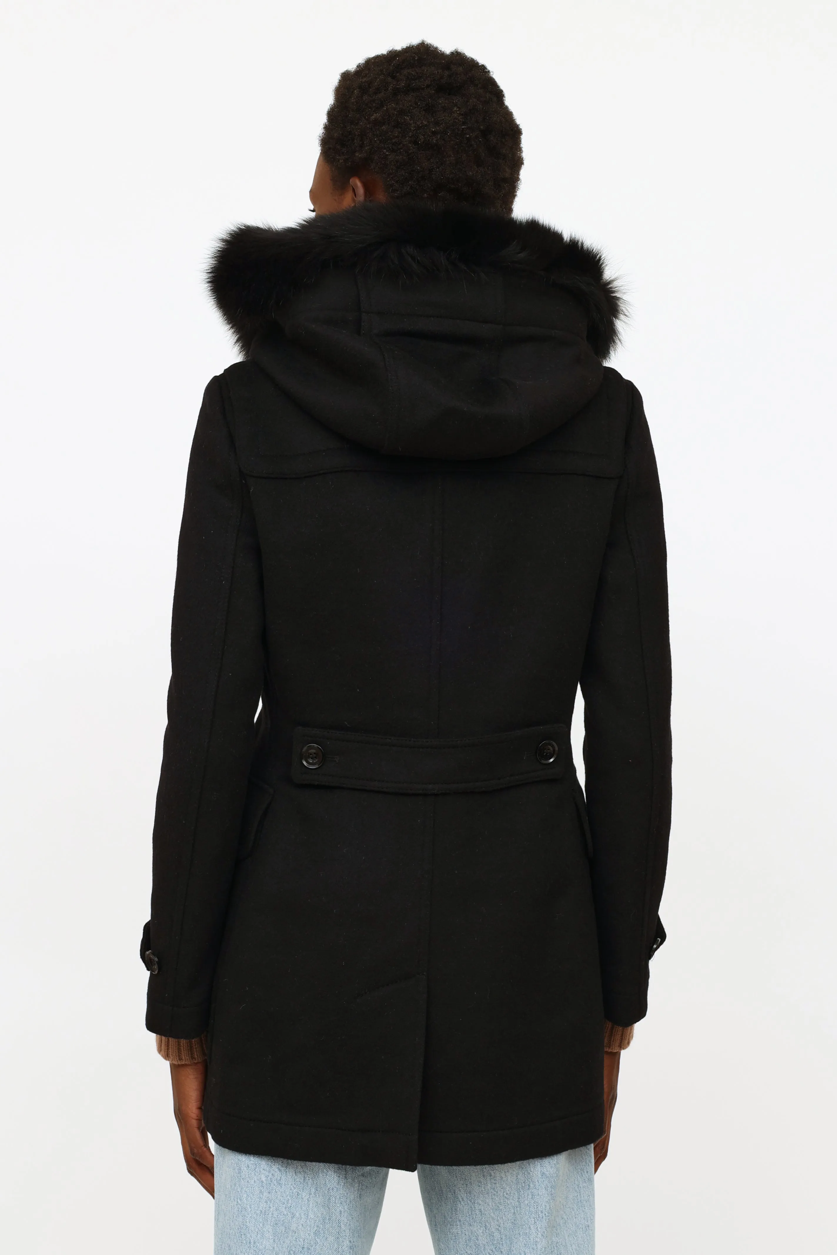 Black Fur Trim Toggle Coat