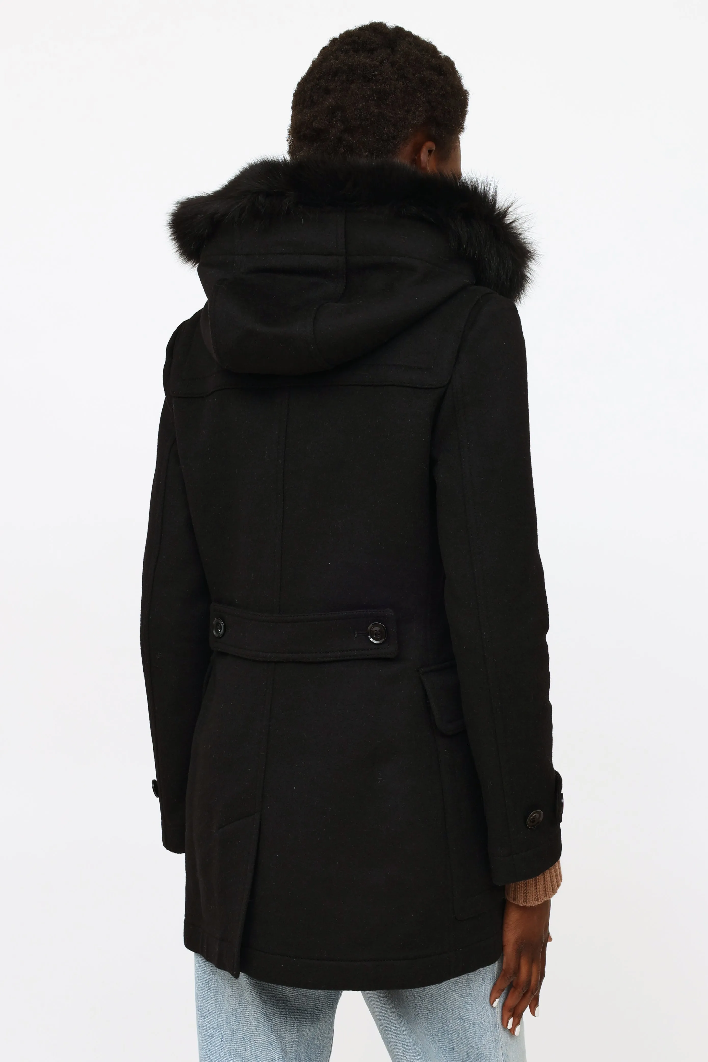 Black Fur Trim Toggle Coat