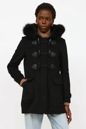 Black Fur Trim Toggle Coat