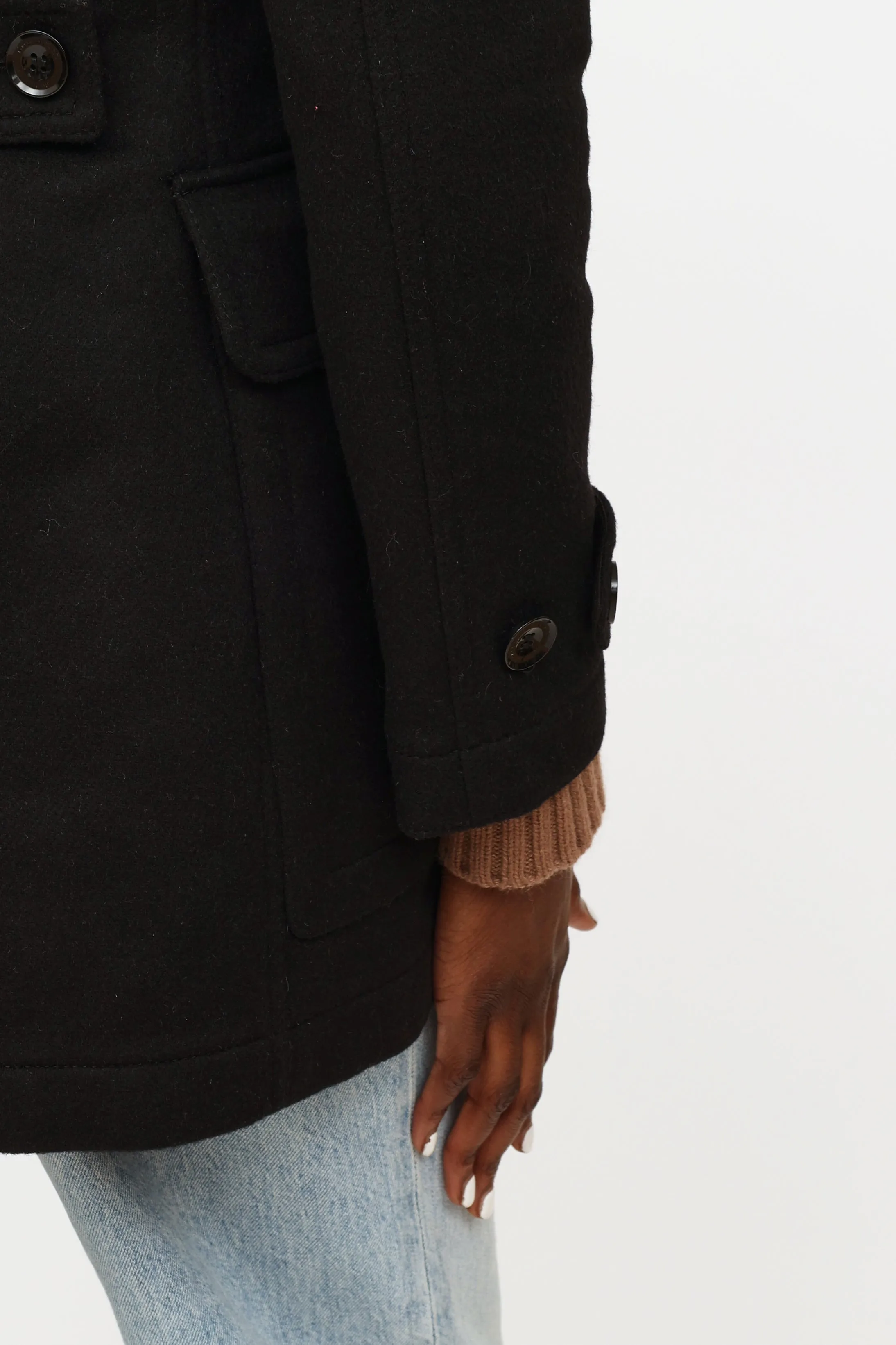 Black Fur Trim Toggle Coat
