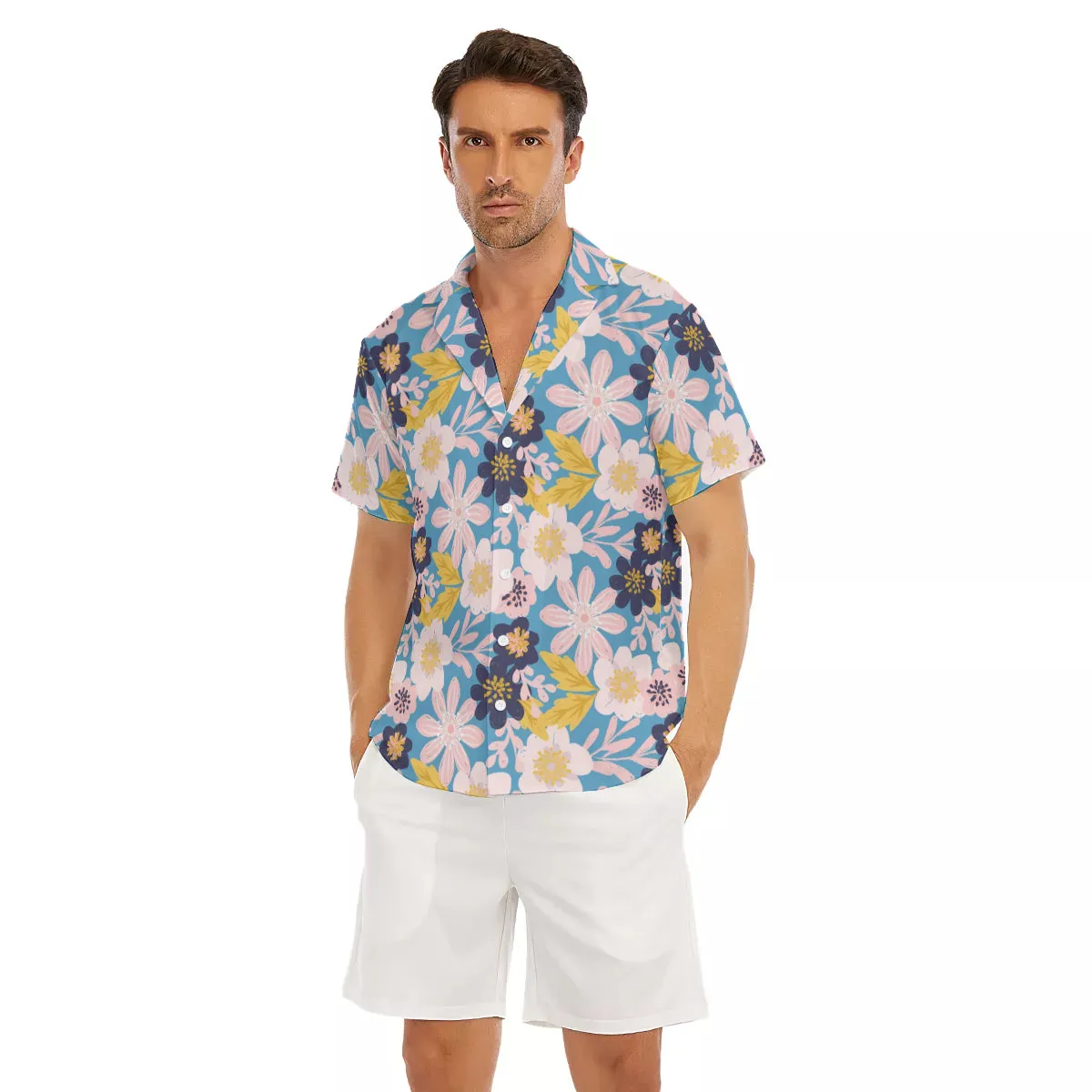 Blue Frisky Floral V-Neck Short Sleeve Shirt