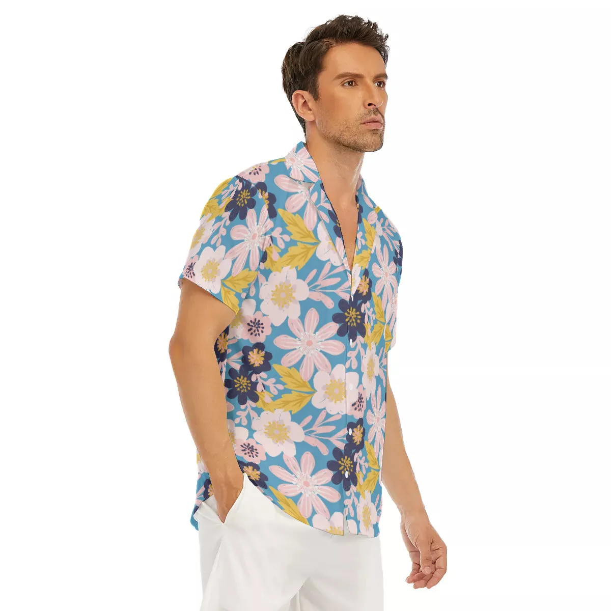 Blue Frisky Floral V-Neck Short Sleeve Shirt