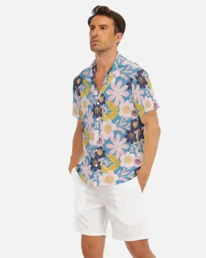 Blue Frisky Floral V-Neck Short Sleeve Shirt