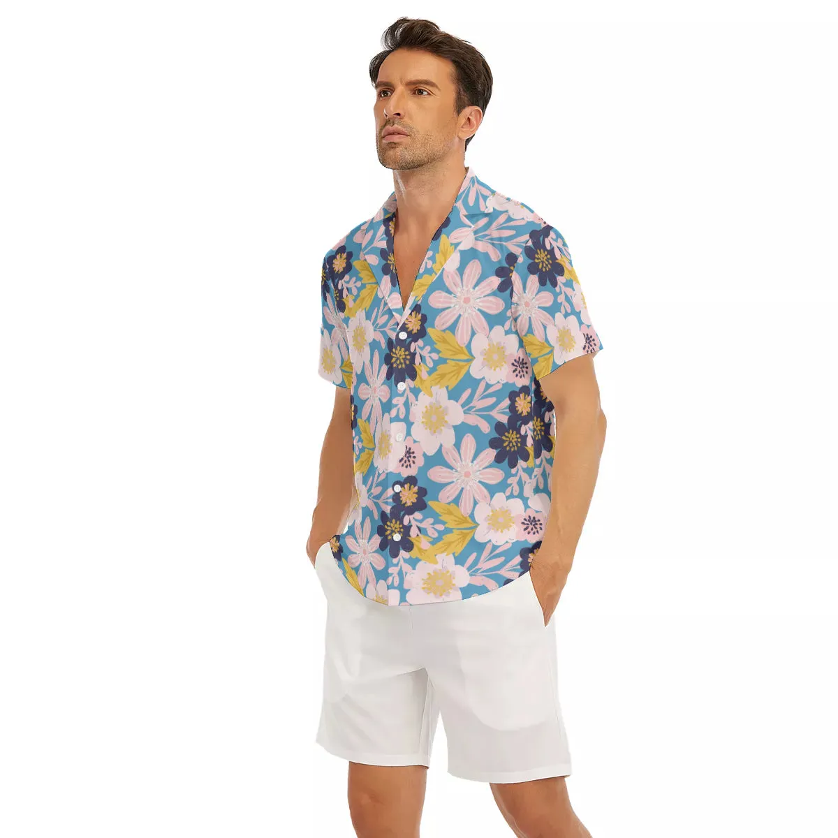 Blue Frisky Floral V-Neck Short Sleeve Shirt