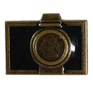 Brass Camera 1" / 25mm Metal /Black Enamel Button from Blumenthal Germany,  # FJ-75