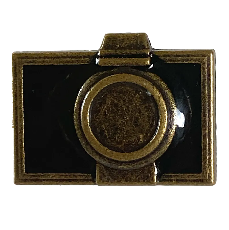 Brass Camera 1" / 25mm Metal /Black Enamel Button from Blumenthal Germany,  # FJ-75