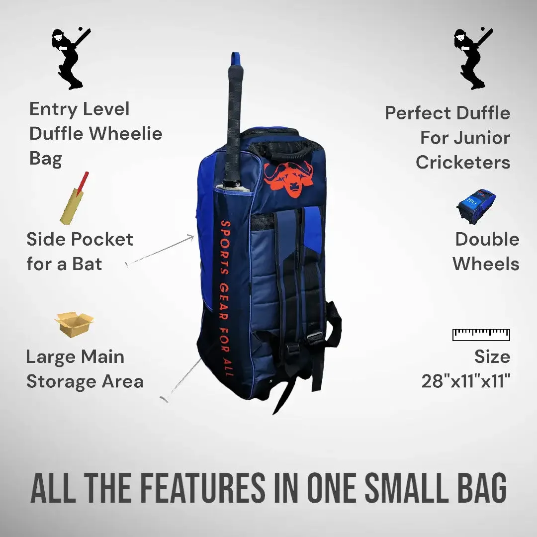 Bratla Pro Cricket Kit Bag Duffle Wheelie for Junior Cricketers Navy/Blue