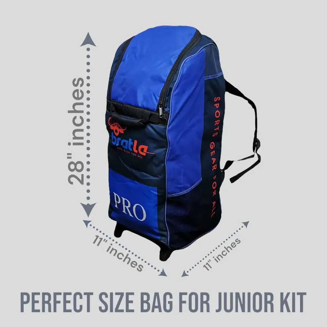 Bratla Pro Cricket Kit Bag Duffle Wheelie for Junior Cricketers Navy/Blue