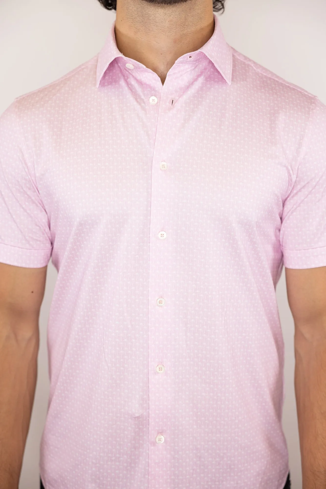 Bugatchi OoohCotton Stretch Palm Tree Print Short Sleeve Shirt