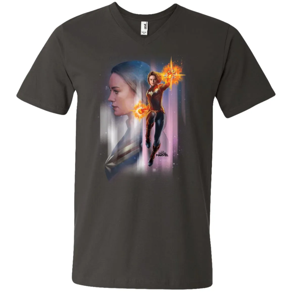 Captain Marvel Flying Space Portrait Men V-Neck T-Shirt