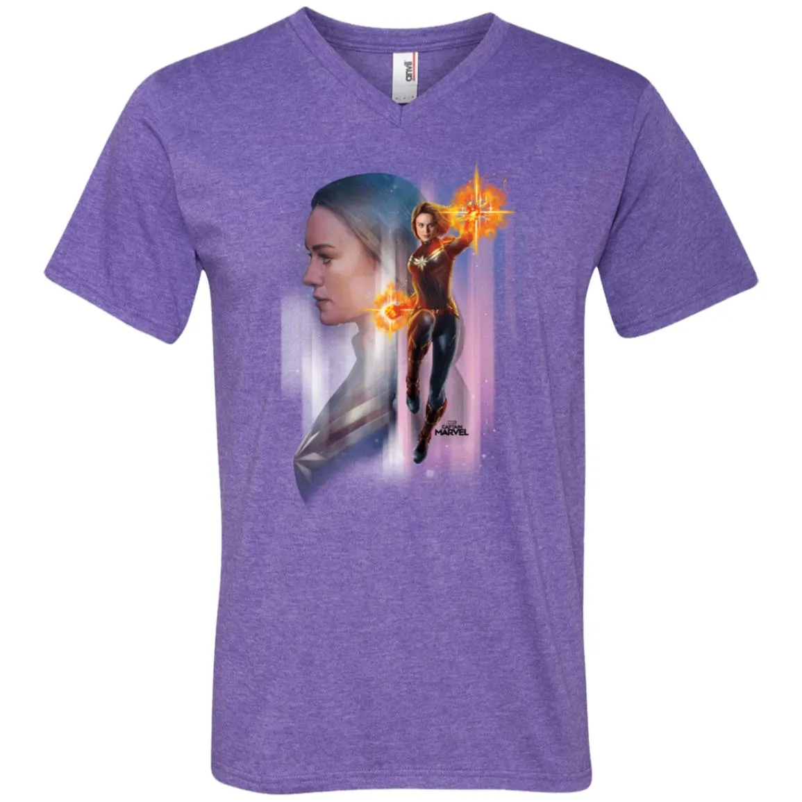 Captain Marvel Flying Space Portrait Men V-Neck T-Shirt