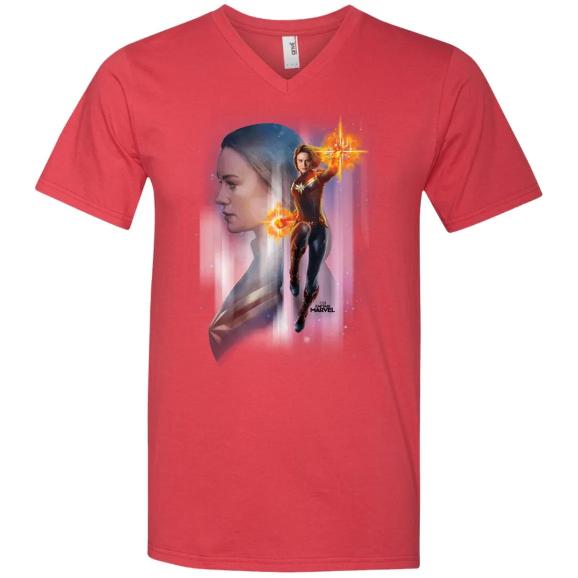 Captain Marvel Flying Space Portrait Men V-Neck T-Shirt