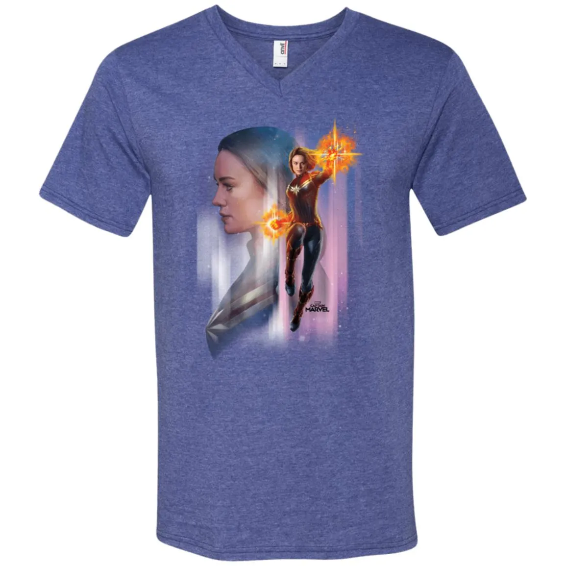 Captain Marvel Flying Space Portrait Men V-Neck T-Shirt