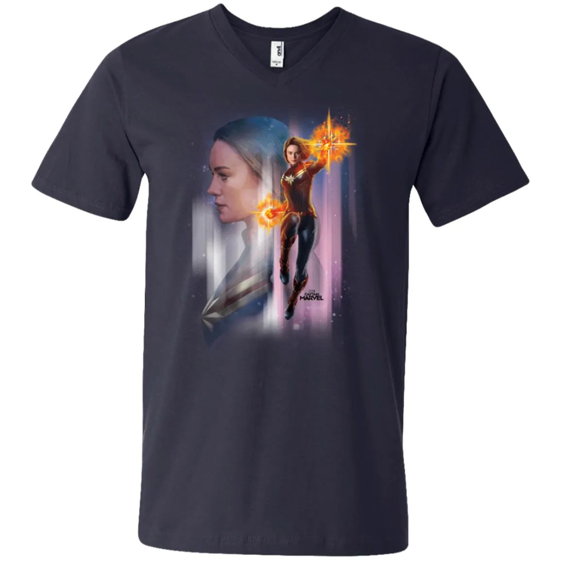 Captain Marvel Flying Space Portrait Men V-Neck T-Shirt