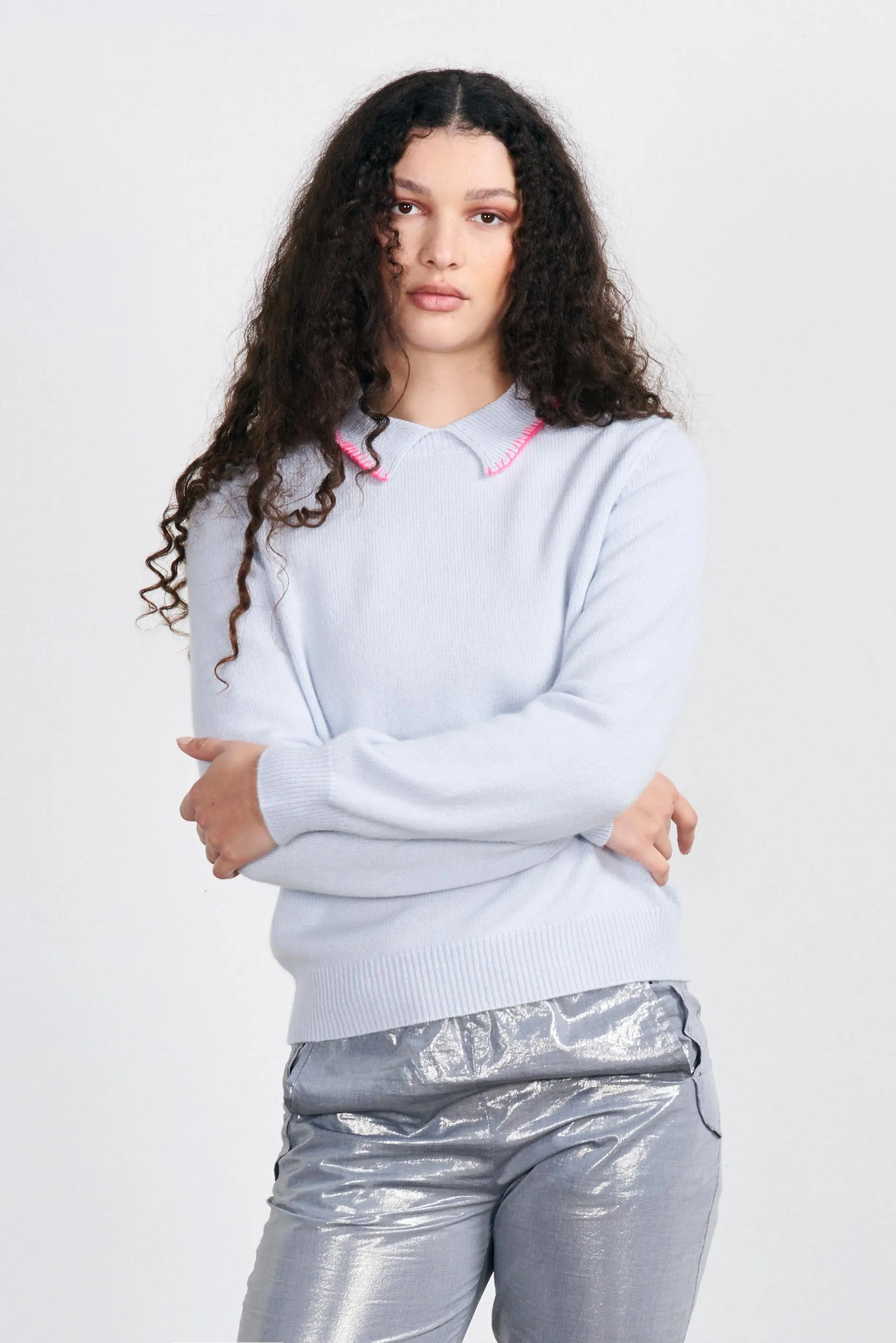 Cashmere Blanket Stitch Collar in Cement