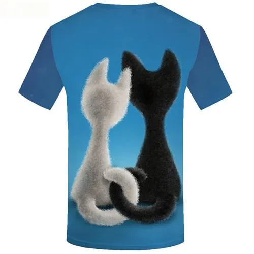 Cat T shirts Men Love Tshirt Printed Animal Tshirts Novelty Black And White T-shirts 3d Blue Tshirts Casual Short Sleeve