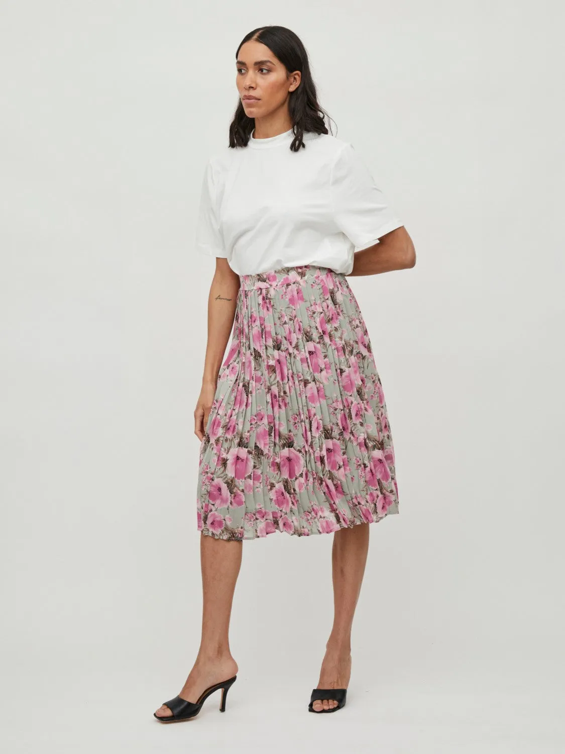 Clarette High Waist Midi Skirt (Sage)