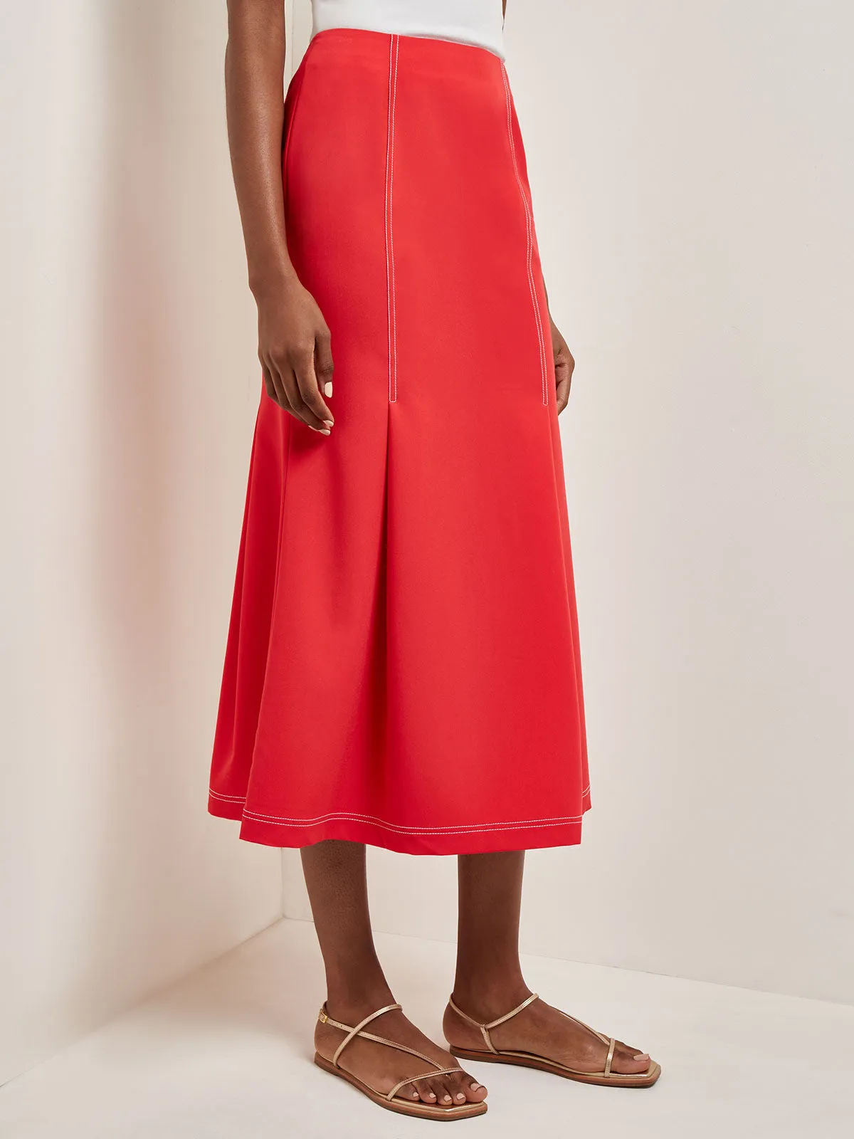 Contrast Stitch Midi Trumpet Skirt