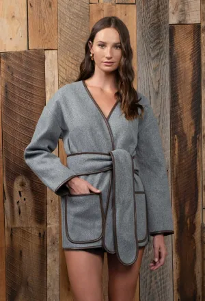 CONTRAST TRIM BELTED COAT