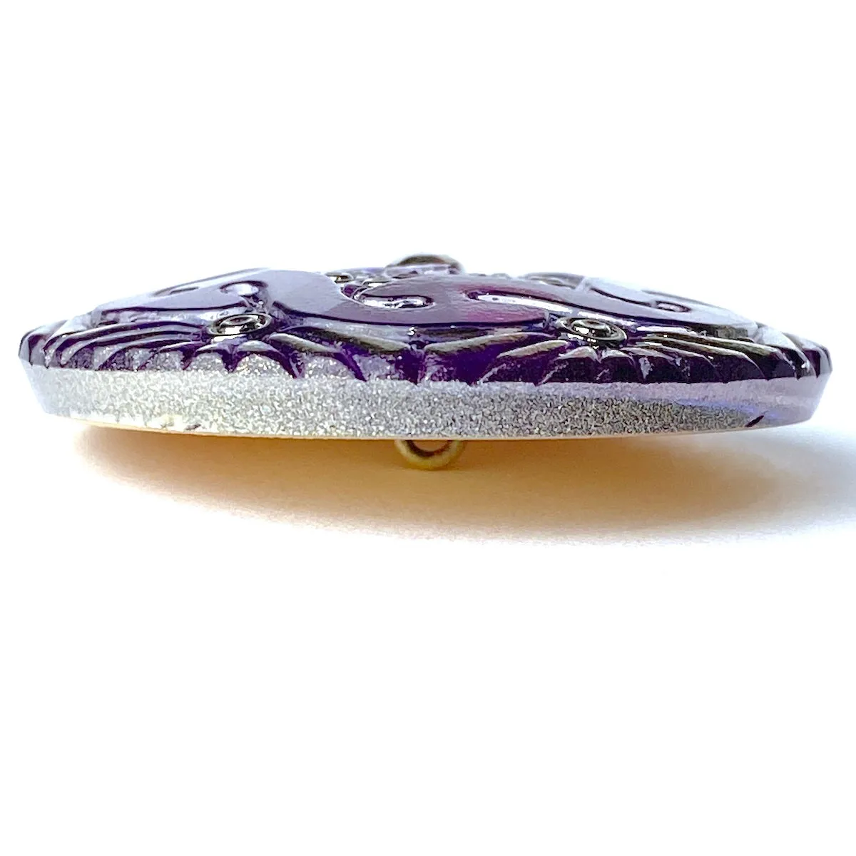 Dark Purple Large Deco Hexagon Czech Glass Button Handpainted by Susan Clarke, 1-5/8", #SC885H