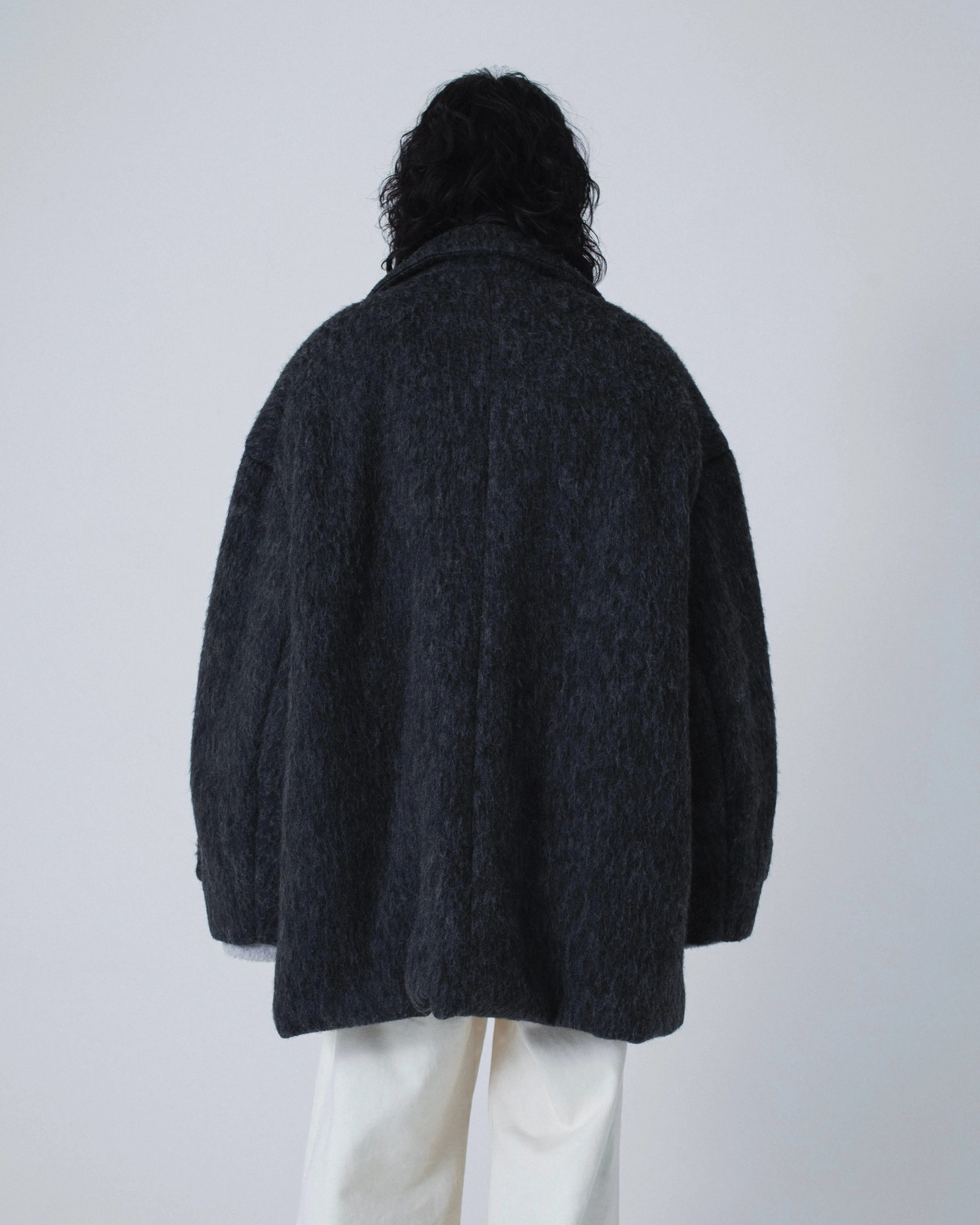 double breasted wool shaggy duffle coat